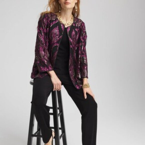 NWT CHICOS Travelers™ Collection Mesh Embroidered Jacket SIZE 2. 12/14 - Picture 3 of 4